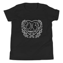 Load image into Gallery viewer, Youth Short Sleeve T-Shirt - White Print Heart Design
